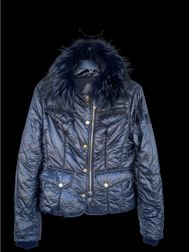Quilted Navy Real Fur Trim Puffer Jacket Montecore